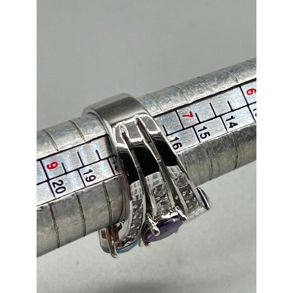 Colorful Cocktail Ring Size 7.5 Silver Tone & Glass Stones Pink Purple Tones - Picture 10 of 10